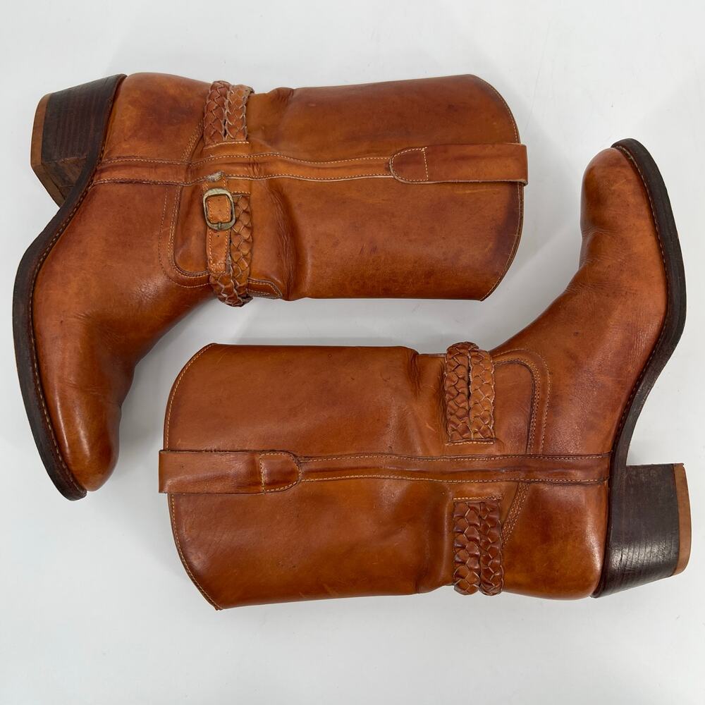 Vintage Father and Son Western Boots Mens 8.5 D Cognac Brown Leather Belted READ - Picture 4 of 14